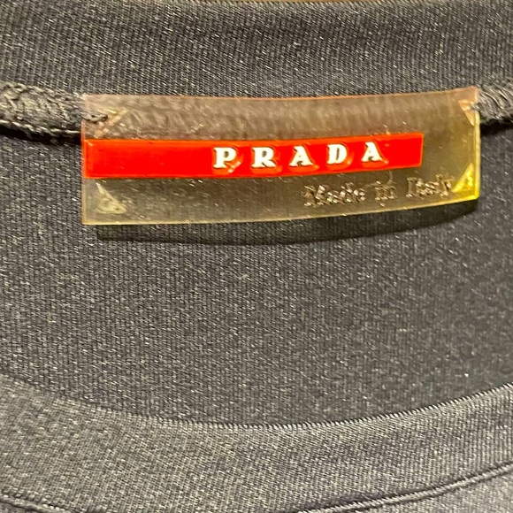 Prada Techno Nylon Black Womens long sleeve fitted tee size L w zip back pocket - Picture 3 of 6